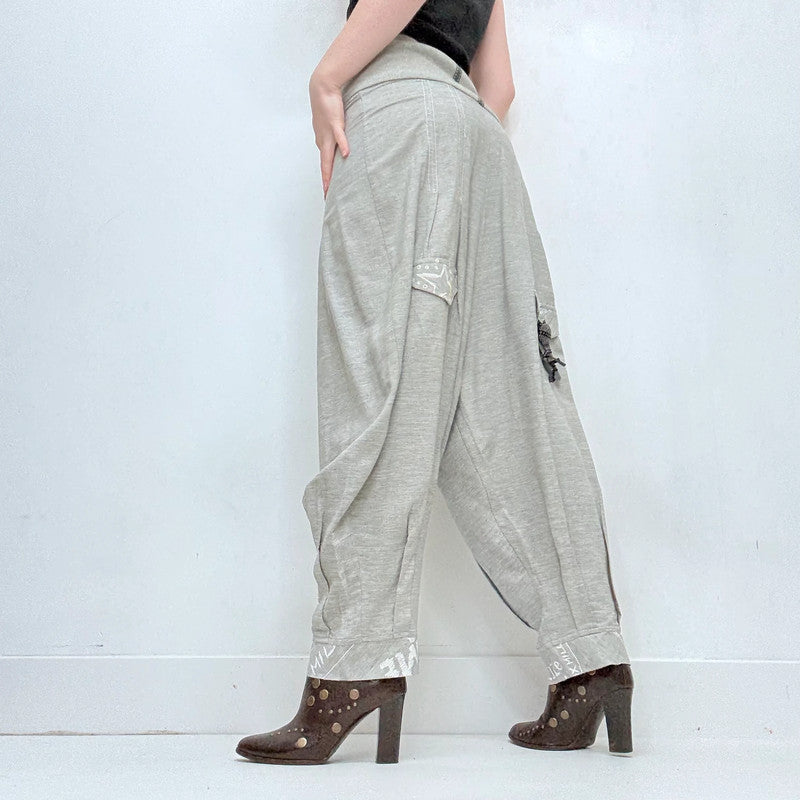 Grey pleated barrel suit pants