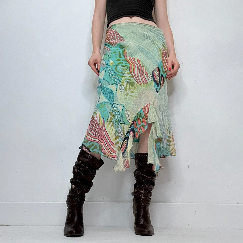 green graphic boho printed skirt