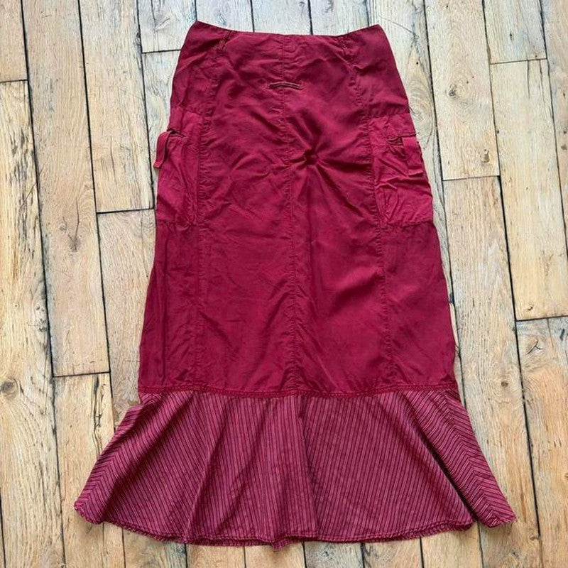 Red linen corset maxi skirt