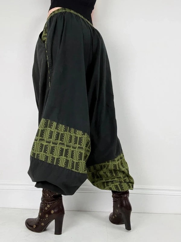 black cotton batwing puff harem trousers