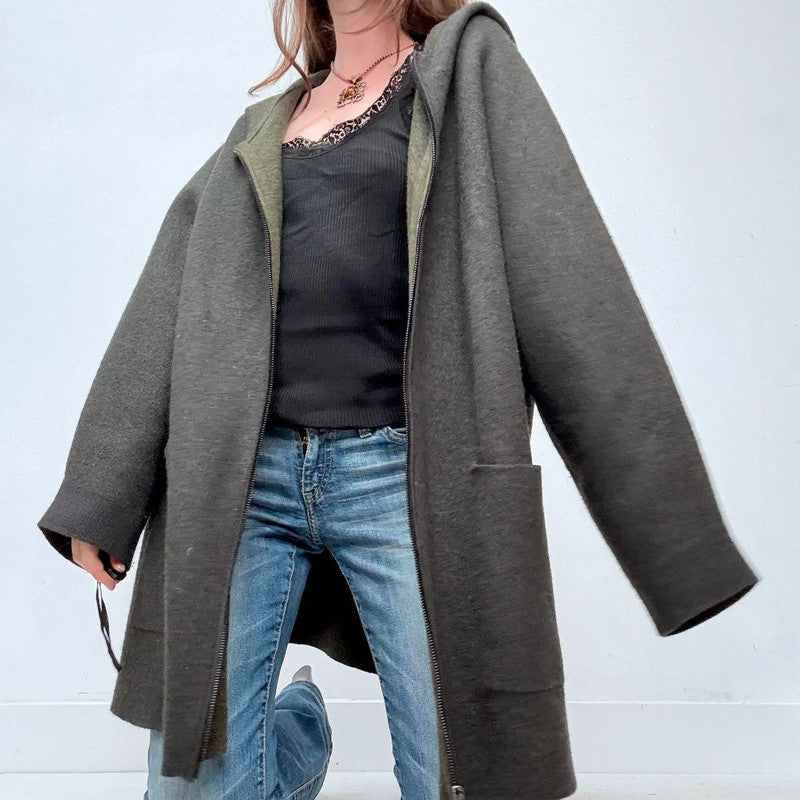 grey wool oversized jacket hoodie