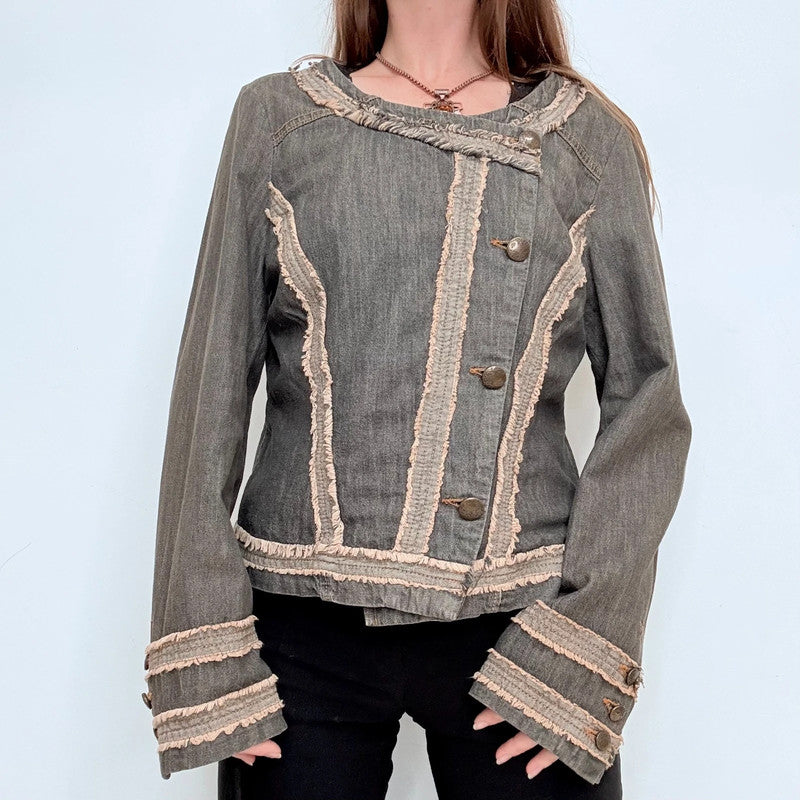 asymmetric boxy distressed military jacket