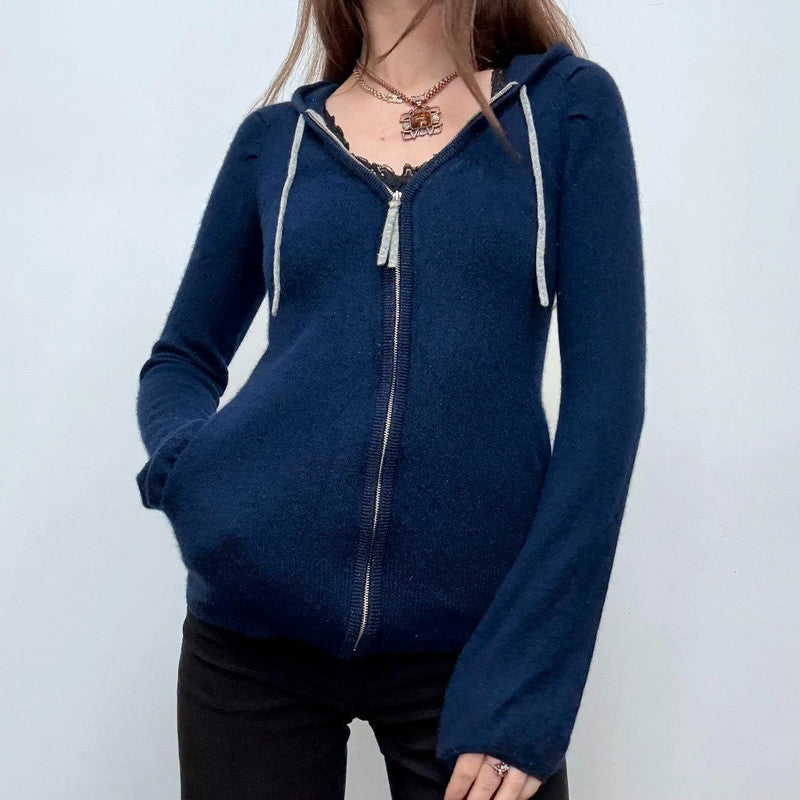 navy cashmere zip up hoodie