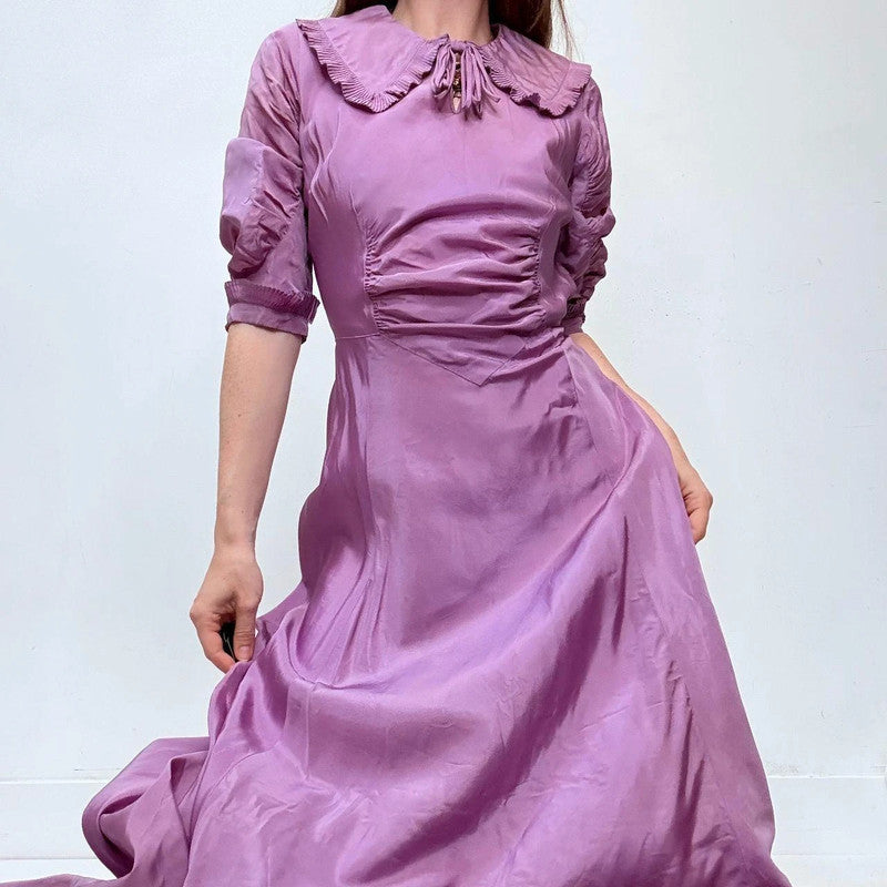 purple antique maxi ruched dress