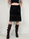 black silk embroidered napoleonic wool midi skirt