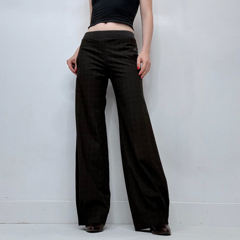 Cop Copine brown pinstripe check stretch waist low rise trousers