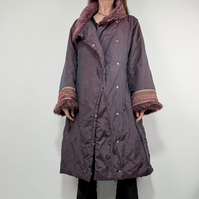 asymmetric embroidered longline puffa coat