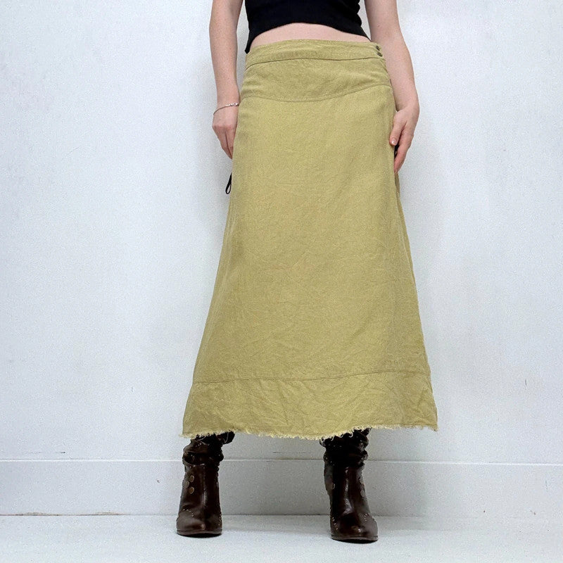 green linen flared maxi skirt