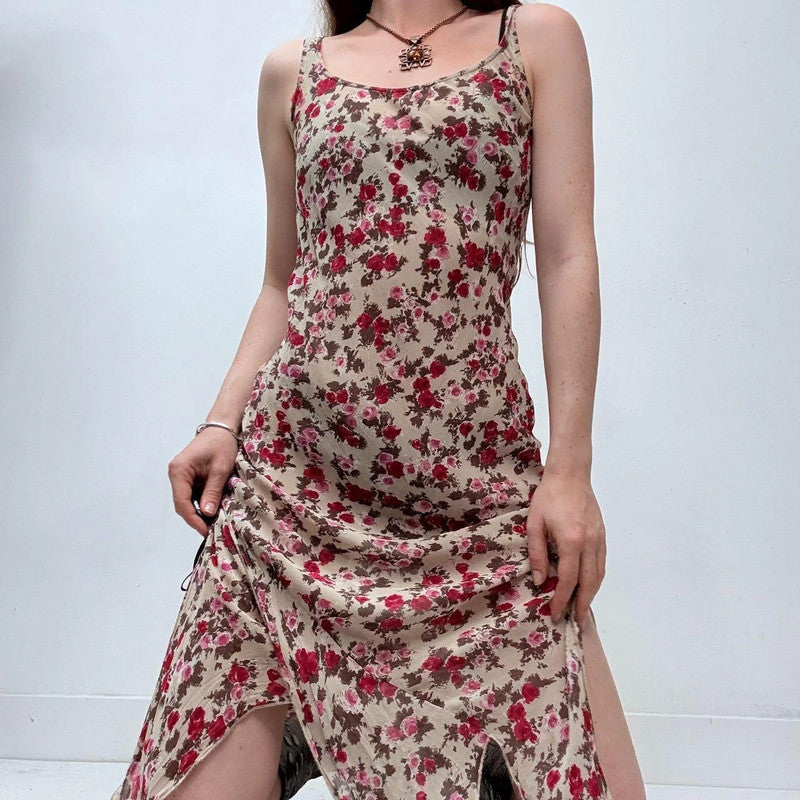 sheer floral handkerchief maxi dress