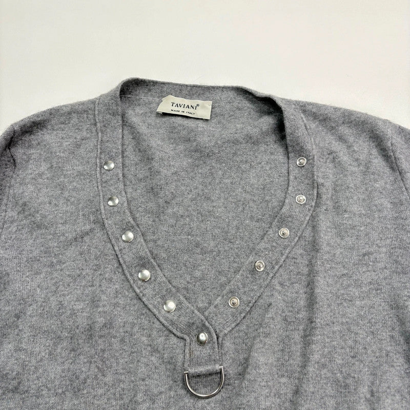 grey cashmere slouchy studded jumper