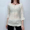 cream flared wide neck crinkle shirt