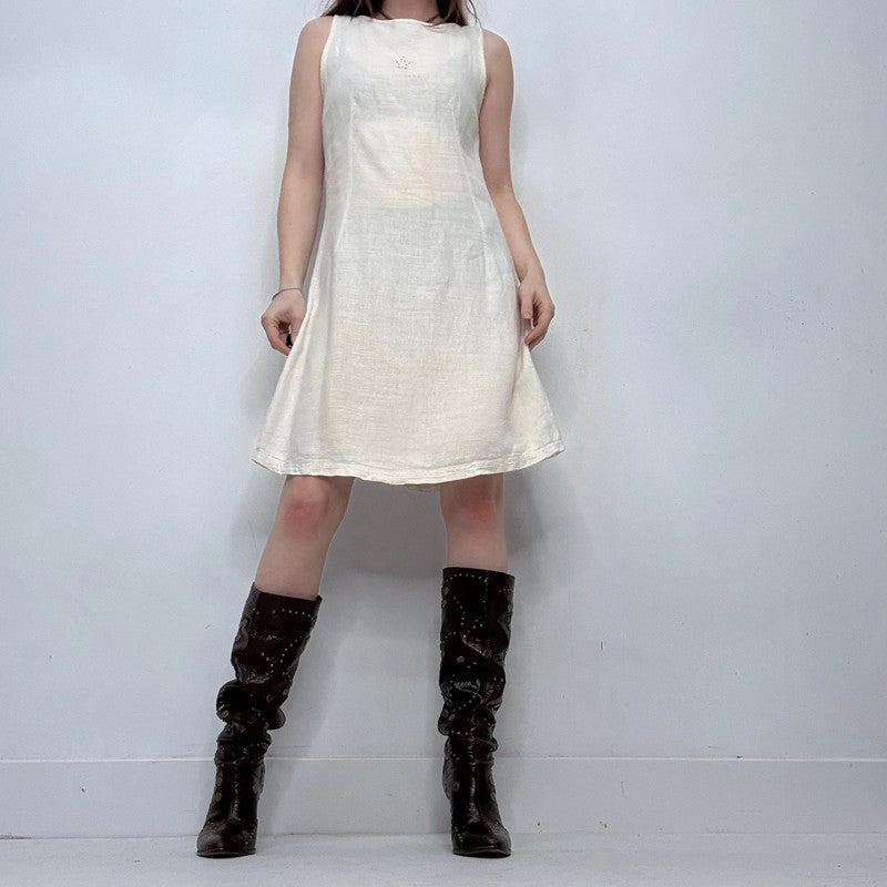 white linen aline midi dress