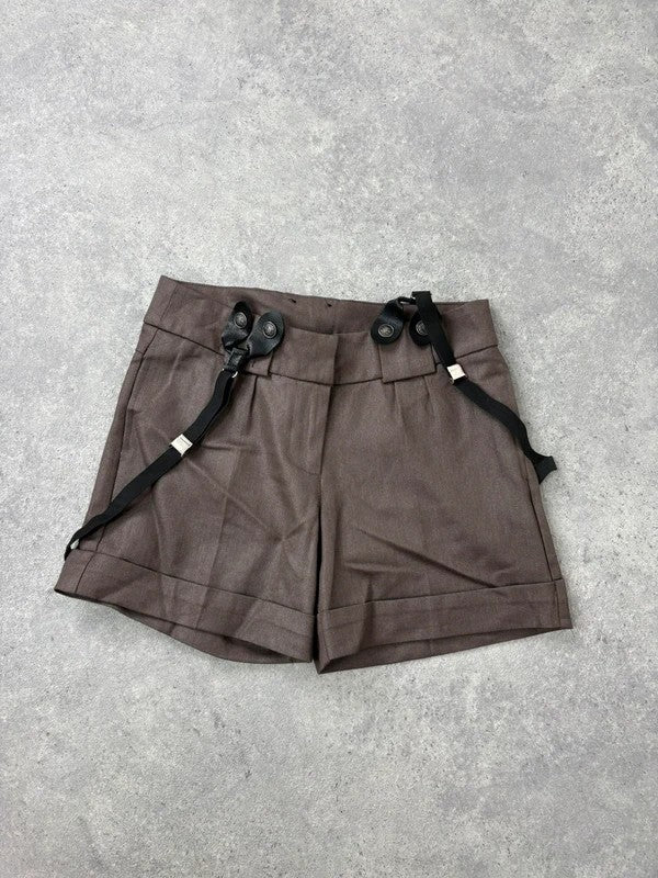 brown mini shorts with braces