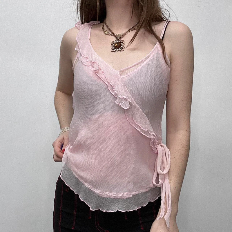 sheer pink silk flutter vest