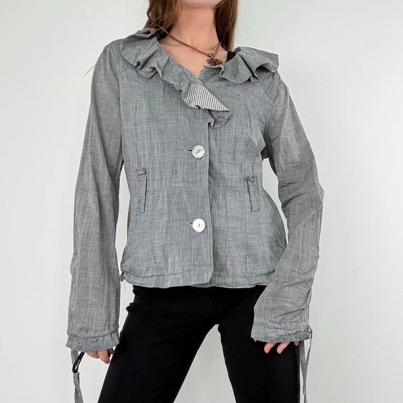 grey crinkle flared ruffle jacket