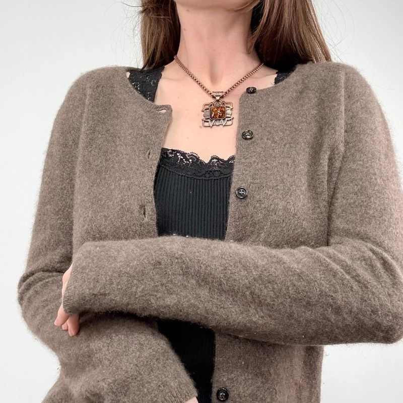 Kujten brown cashmere fluffy cardigan