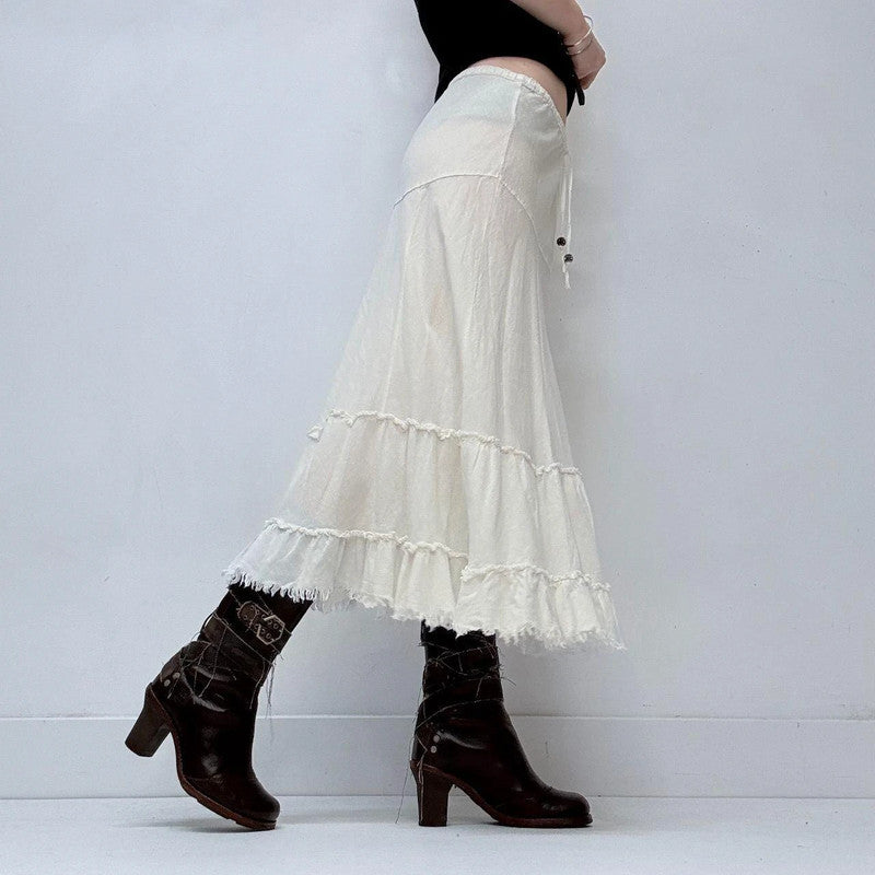 white linen tiered midi skirt