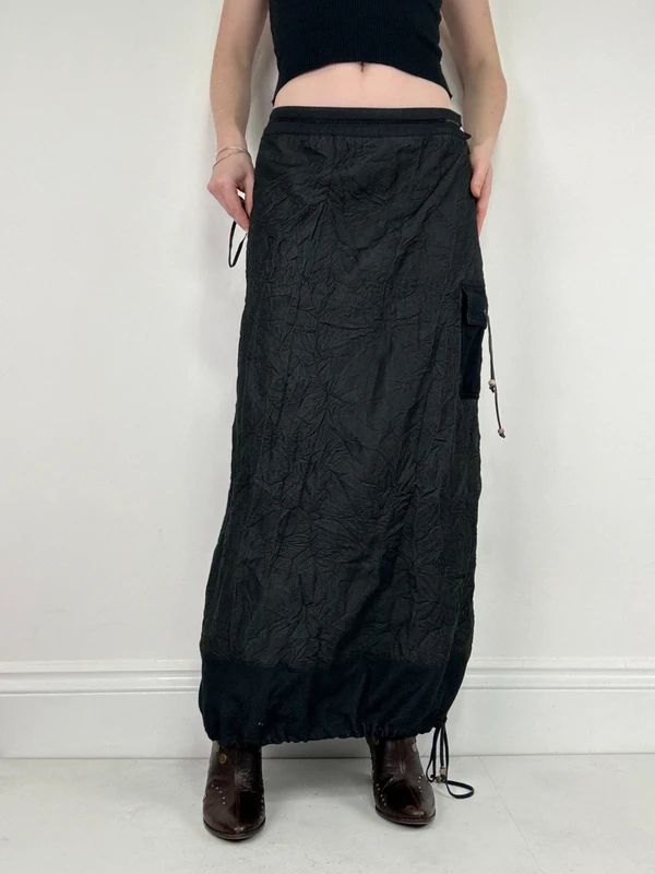 distressed black grunge maxi cargo skirt