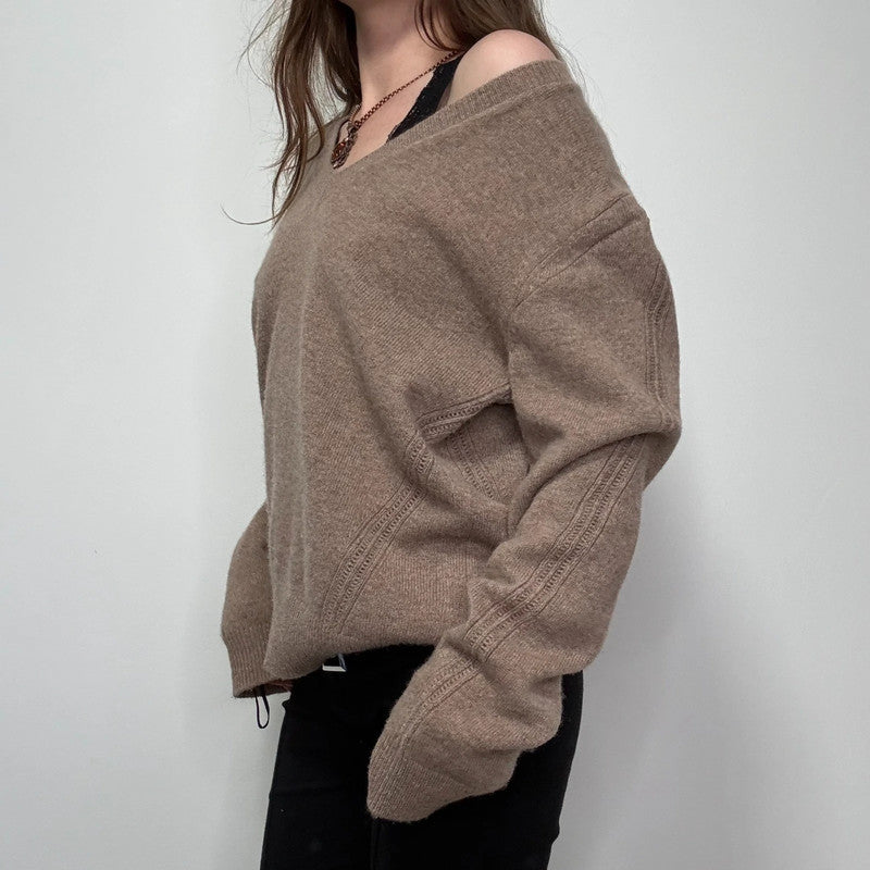 brown wool slouchy knit jumper