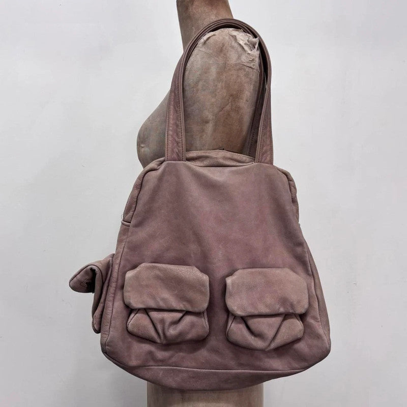 slouchy pink leather cargo bag