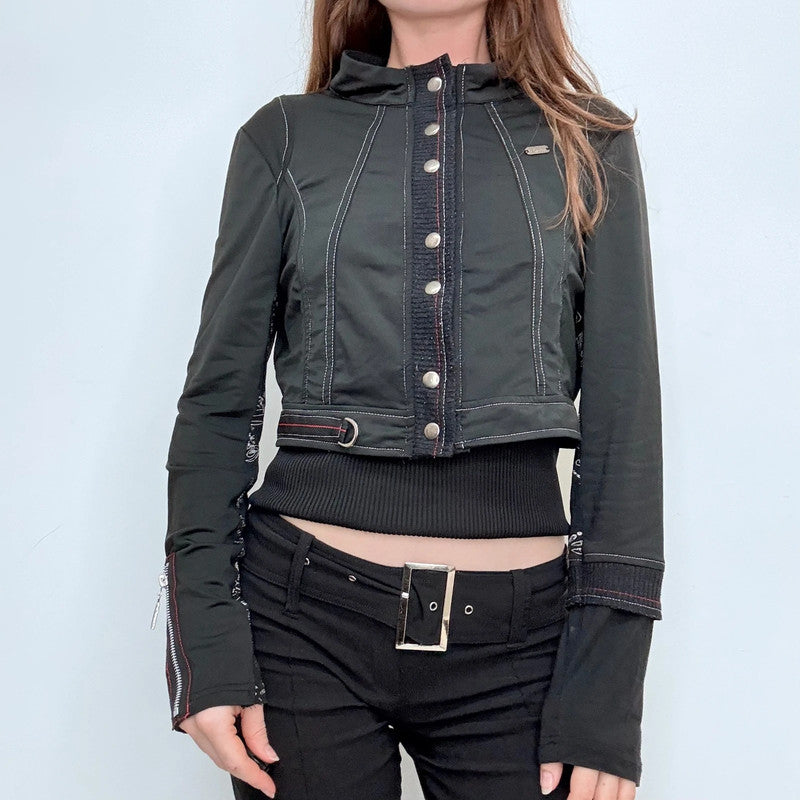black fitted cropped utility jacket