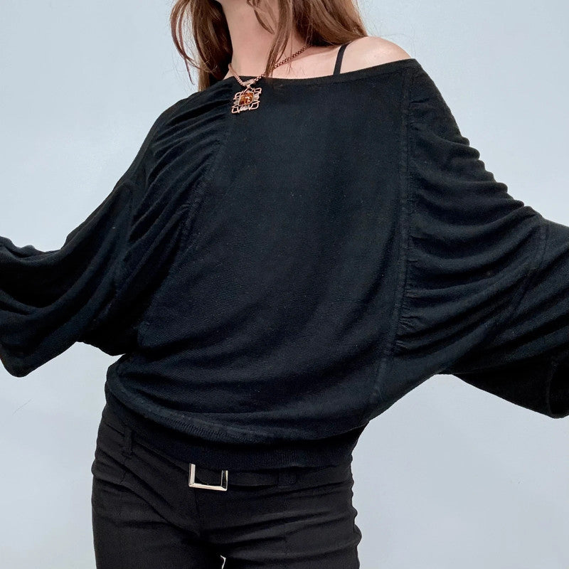 black knit gathered draped batwing jumper