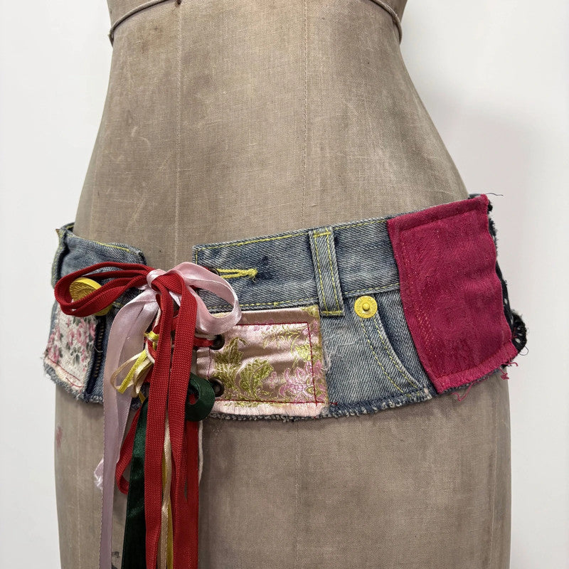 patchwork desigual ribbon corset belt