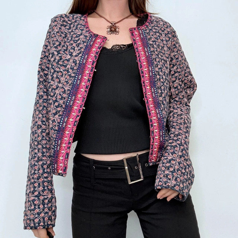 quilted floral padded cropped jacket