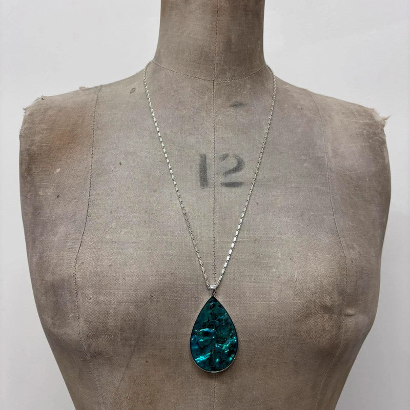 silver pearl shell stone necklace