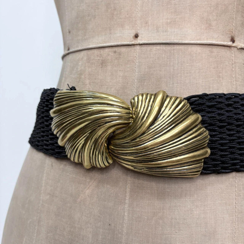 woven chunky gold metal belt