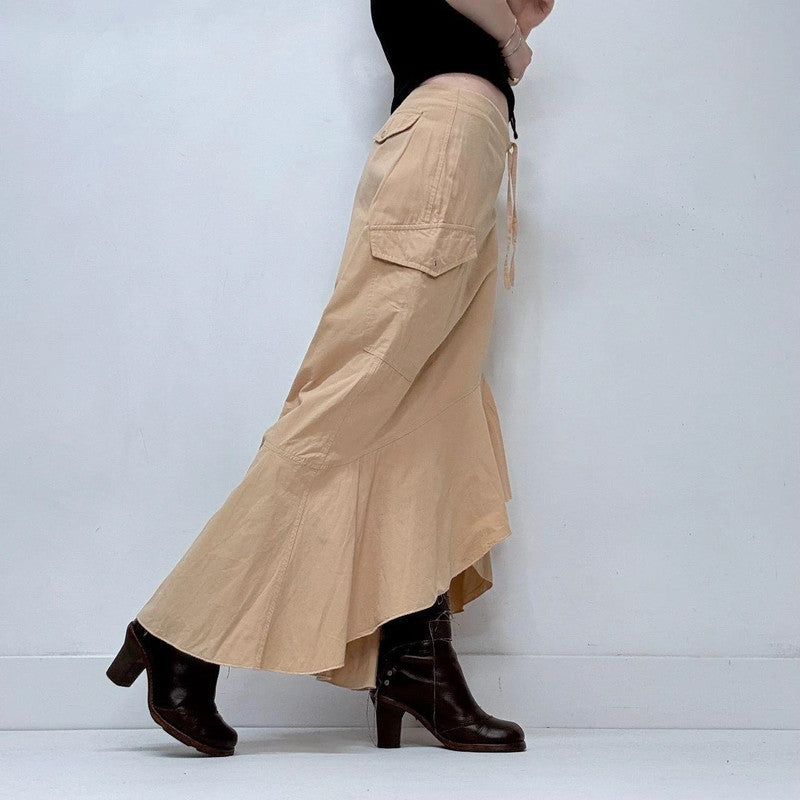 tan ruffle asymmetric boho skirt