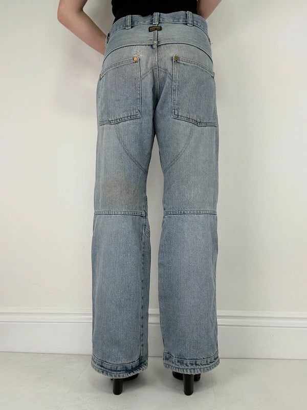 distressed light wash G-star raw cargo flare jeans