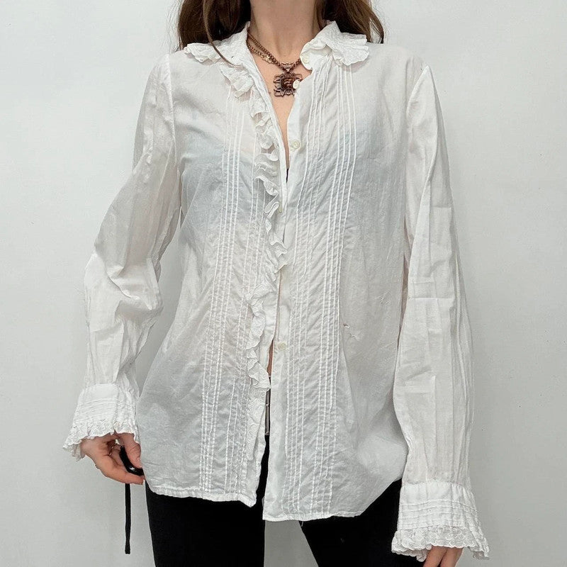 antique white cotton lace shirt