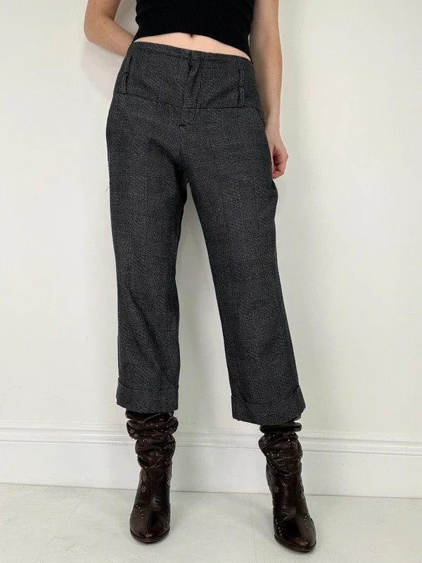 tartan checked grey cropped capri pants