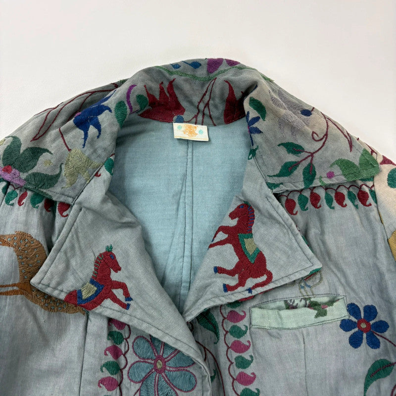 Khaki embroidered boho hippie jacket