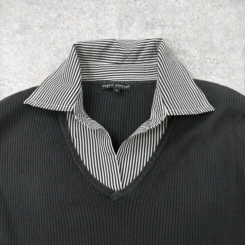 black ribbed knit layered shirt jumper