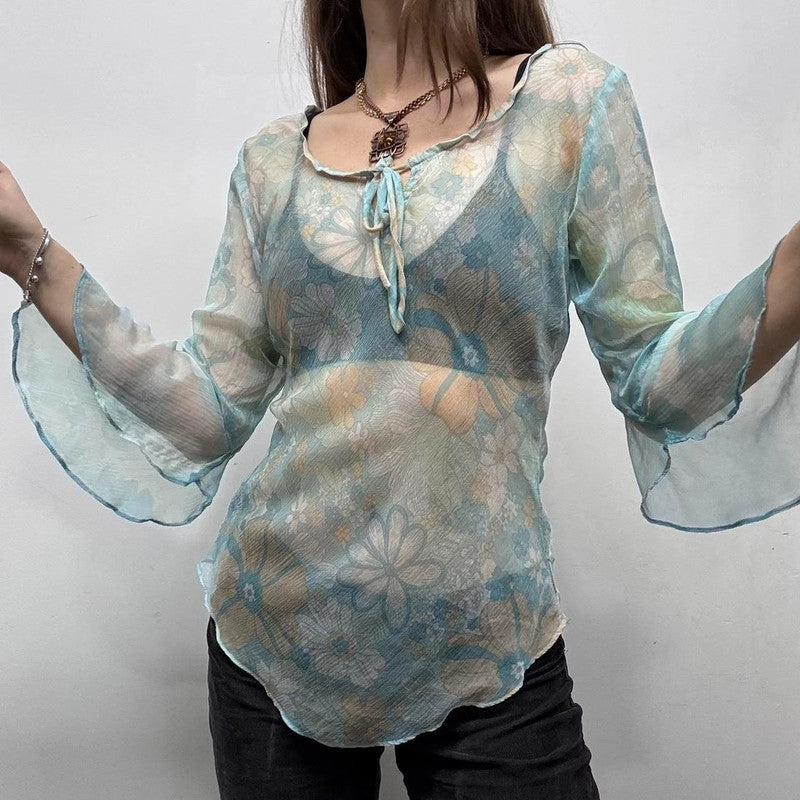 paisley print sheer flared shirt