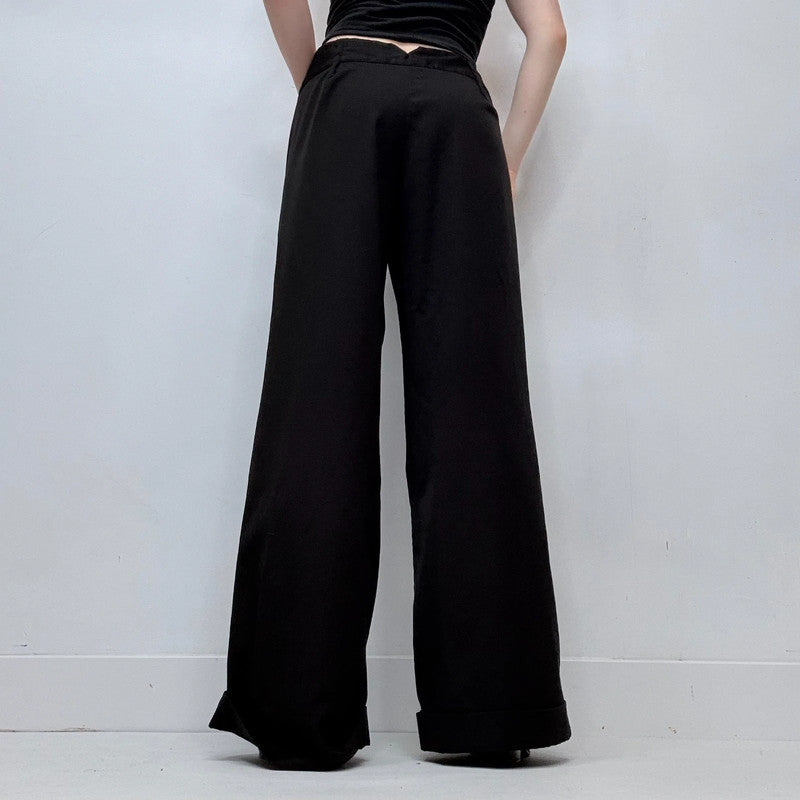 flared black wide leg trousers