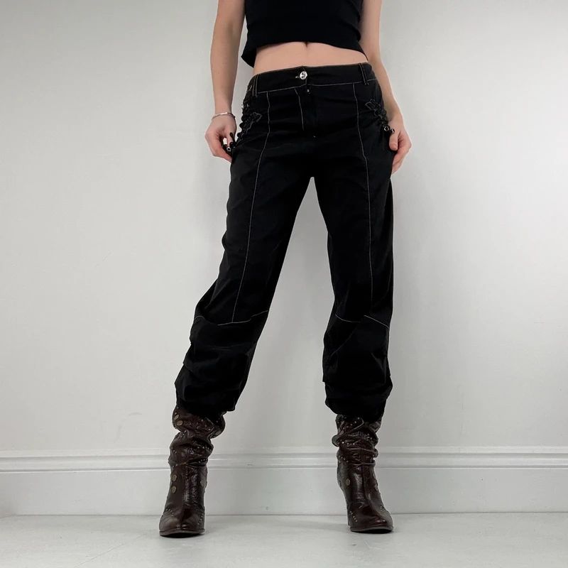 Black puff utility contrast trousers