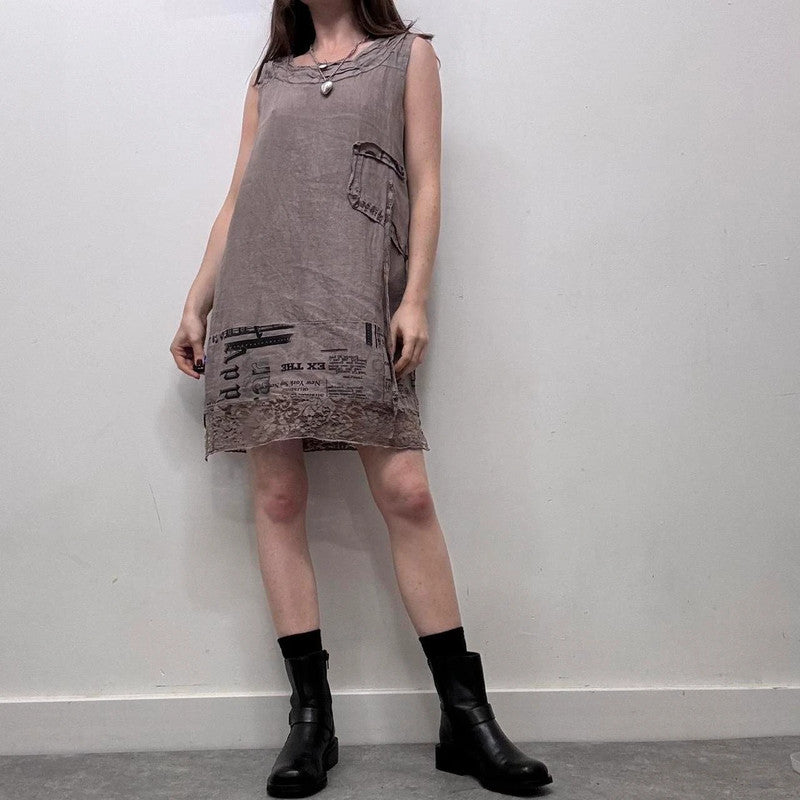 printed linen lace dress
