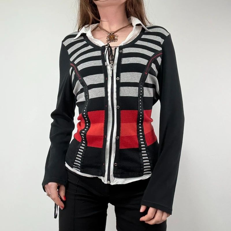 Pinstripe fitted Zip through Cardigan