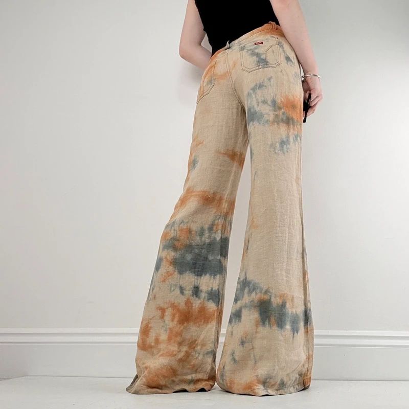 wide leg distressed dyed Linen trousers