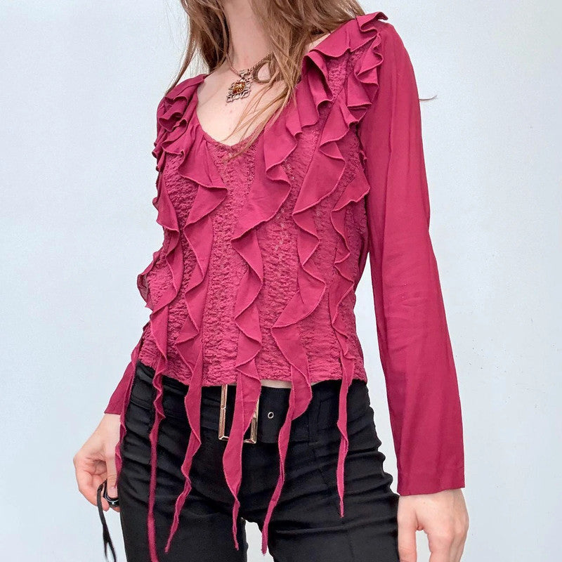 pink ruffle lace Versace blouse