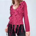 pink ruffle lace Versace blouse