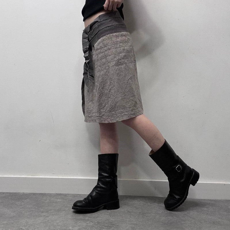 crinkle buckle cross over wrap midi skirt