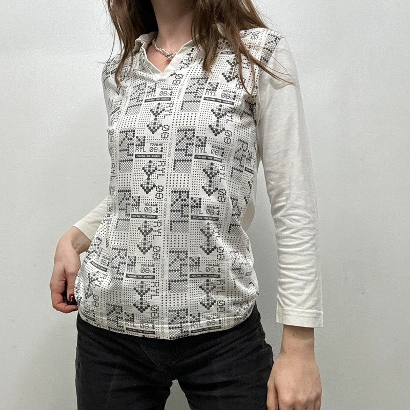 white graphic tech printed polo shirt