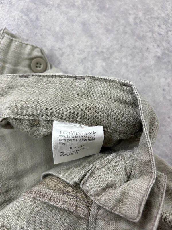 khaki linen cropped pleated capri utility pants