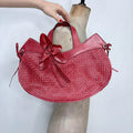 woven red leather flower bag