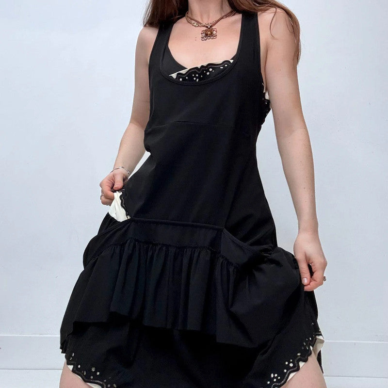 black layered pleated midi dress