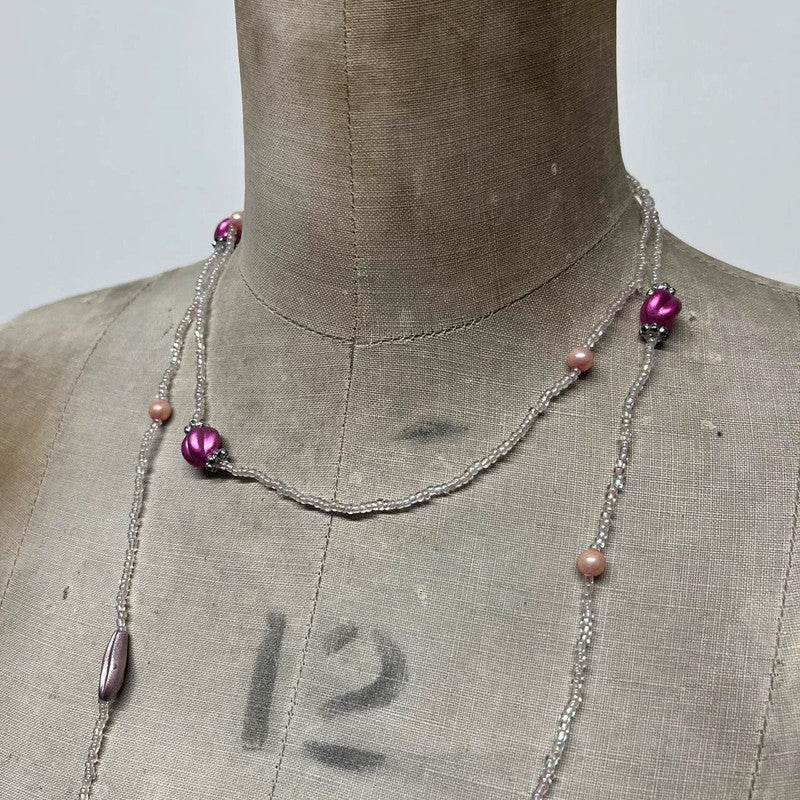 Long pink beaded necklace